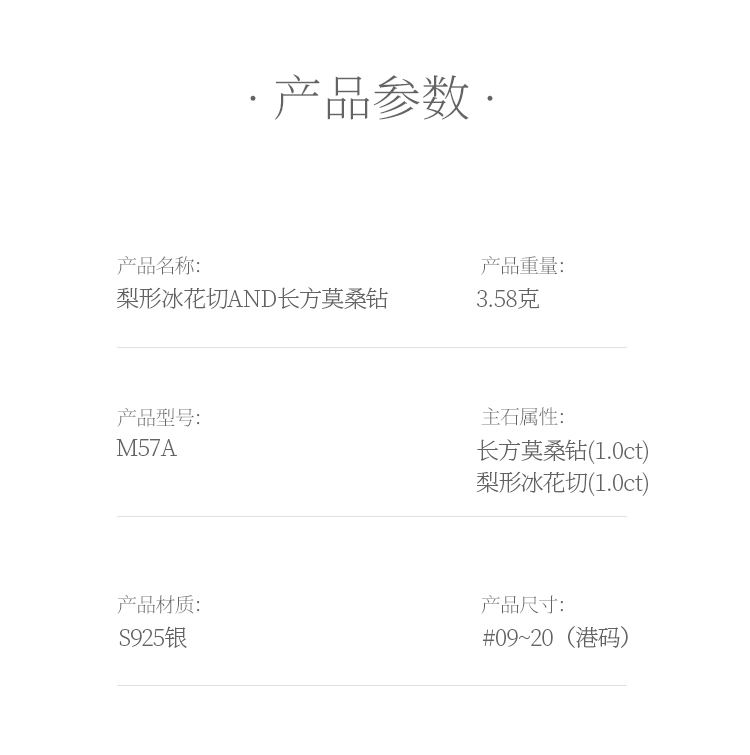 梨形冰花切AND长方莫桑钻S925银镀白金女戒1克拉D级 - 5